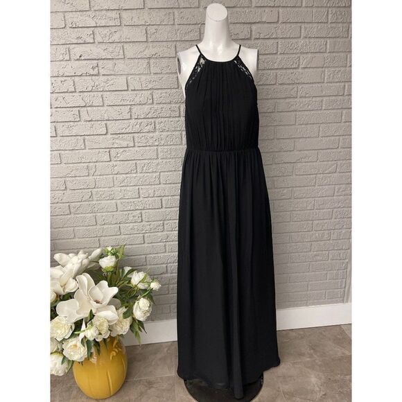 Bill Levoff Women Black Sleeveless Pleated Cut Out Back Maxi Dress Size 8 - Picture 1 of 9
